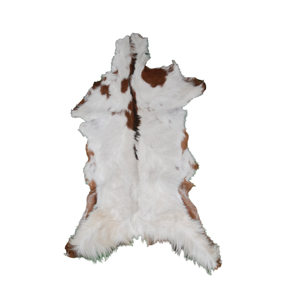 Luxurious Brown and White Goat Hide Rug | Handcrafted Premium Goatskin Rug - Sustainable, Eco-friendly, Hypoallergenic, Non-slip Suede Back - Celestial Leather Limited