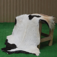 Luxurious Black and White Goat Skin Rug - Natural Hair-On Leather for Home Styling
