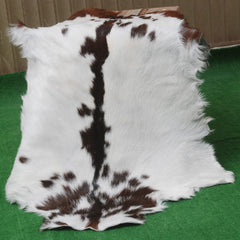 Luxurious Brown & White Goat Skin Rug - Soft, Durable, and Eco-Friendly - Handmade Pure Goat Skin Floor Rug - Non-Slip Suede Back
