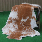 Brown and White Handmade Goat Skin Rug – Classic Elegance for Your Home