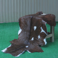 Rustic Dark Brown Goat Hide Rug - Genuine Leather for Timeless Home Styling