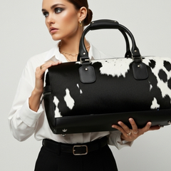 Handcrafted Cowhide Leather Travel Duffle with Pony Hair Finish - Stylish & Durable Shoulder Tote Bag for Men - Women