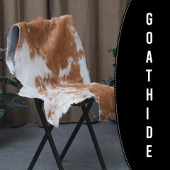 Brown and White Handmade Goat Skin Rug – Classic Elegance for Your Home