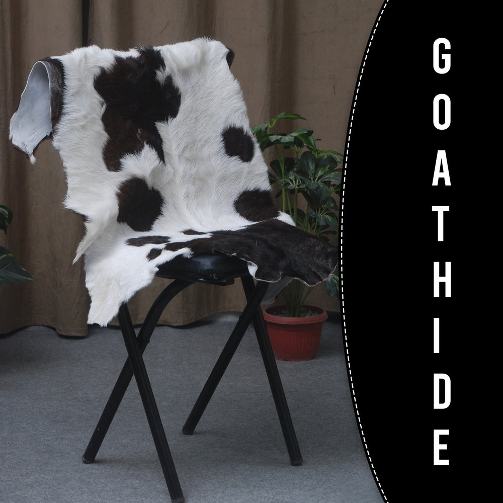 Rustic Black and White Goat Hide Rug - Perfect for Floor or Wall Décor - Celestial Leather Limited