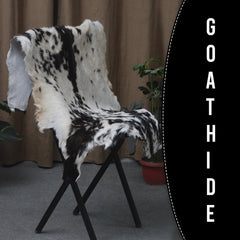 Decorative Black and White Goat Skin Rug - Genuine Leather for Sophisticated Spaces