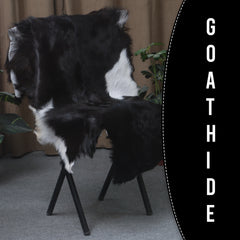Black and White Handmade Goat Skin Rug – Rustic Charm for Your Home