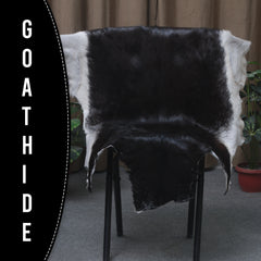 Goat Skin Rug, Black and white Handpicked for Quality, Unique Piece for Sale, Fast UK Delivery