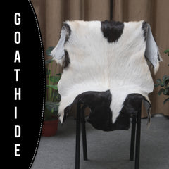 Luxurious Black and White Goat Skin Rug - Natural Hair-On Leather for Home Styling