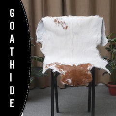 Handcrafted Brown and White Goat Skin Rug - Soft, Durable, and Elegant Décor