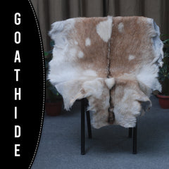 Brown and White Handmade Goat Skin Rug – Classic Elegance for Your Home