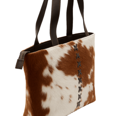 Brown & White Cowhide Shoulder Bag - Handmade Leather Tote for Women, Stylish Daily Handbag with Natural Animal Print, Fast Shipping
