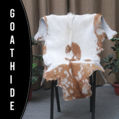 Rustic Brown and White Goat Skin Rug - Unique Pattern for Modern and Classic Décor