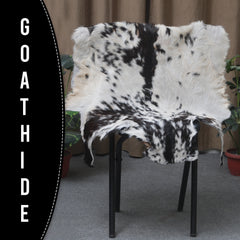 Decorative Black and White Goat Skin Rug - Genuine Leather for Sophisticated Spaces