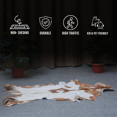 Rustic Brown and White Goat Skin Rug - Unique Pattern for Modern and Classic Décor