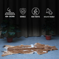 Elegant Brown and White Goat Hide Rug - Perfect Accent for Living Room or Bedroom