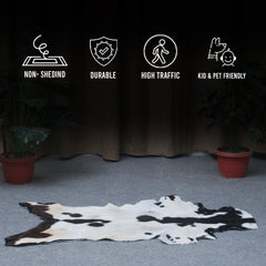 Decorative Black and White Goat Skin Rug - Genuine Leather for Sophisticated Spaces