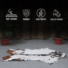Luxurious Brown & White Goat Skin Rug - Soft, Durable, and Eco-Friendly - Handmade Pure Goat Skin Floor Rug - Non-Slip Suede Back