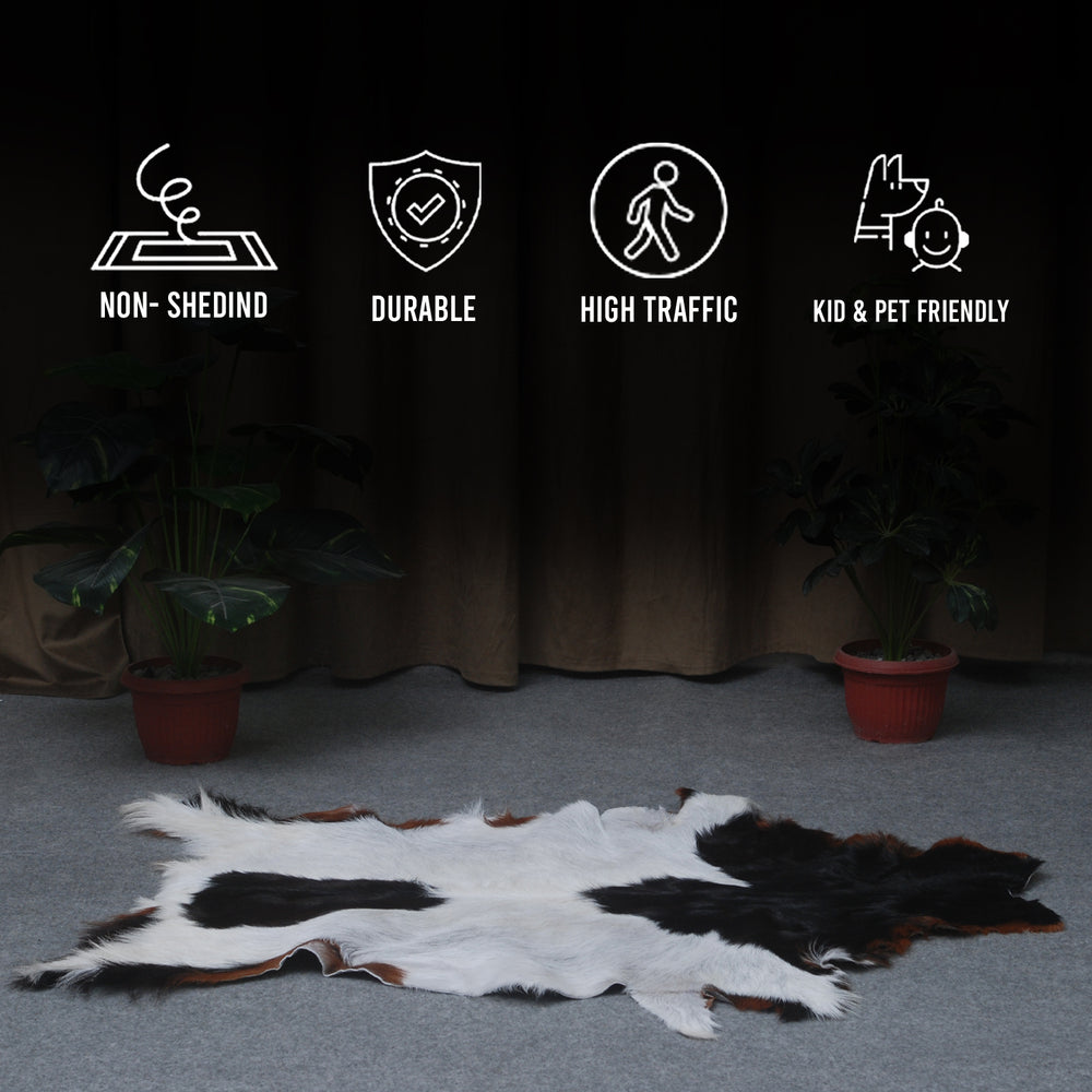 Handcrafted Black and White Goat Skin Rug - Soft and Durable Hair-On Leather - Celestial Leather Limited