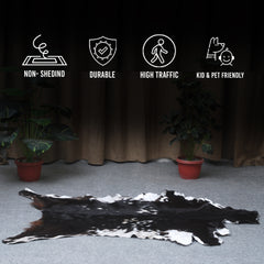 Decorative Black and White Goat Skin Rug - Genuine Leather for Sophisticated Spaces