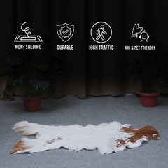 Handcrafted Brown and White Goat Skin Rug - Soft, Durable, and Elegant Décor