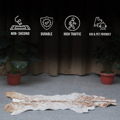 Brown and White Handmade Goat Skin Rug – Classic Elegance for Your Home