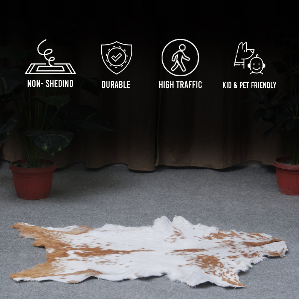 Luxurious Brown & White Genuine Goat Skin Rug for Home Décor - Celestial Leather Limited