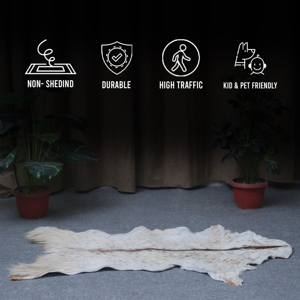 Handcrafted Brown and White Goat Skin Rug - Soft, Durable, and Elegant Décor - Celestial Leather Limited