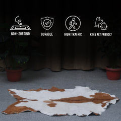 Handcrafted Brown and White Goat Skin Rug - Soft, Durable, and Elegant Décor