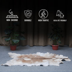 Brown and White Handmade Goat Skin Rug – Classic Elegance for Your Home