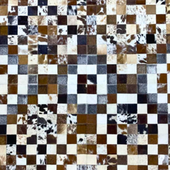 Luxurious Handmade Cowhide Patchwork Rug – Genuine Hair-On Hide Micro-Square Mosaic Leather Floor Rug