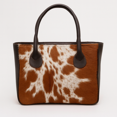Brown And White Cowhide Shoulder Bag - Handmade Hair on Leather Tote with Natural Animal Print - Fashionable, Spacious, and Easy to Clean