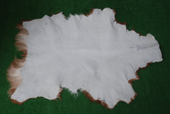 Luxury Brown and White Natural Goat Skin Rug with Modern Graphic Pattern for Stylish Wall Décor - Hypoallergenic and Non-Shedding, - Celestial Leather Limited