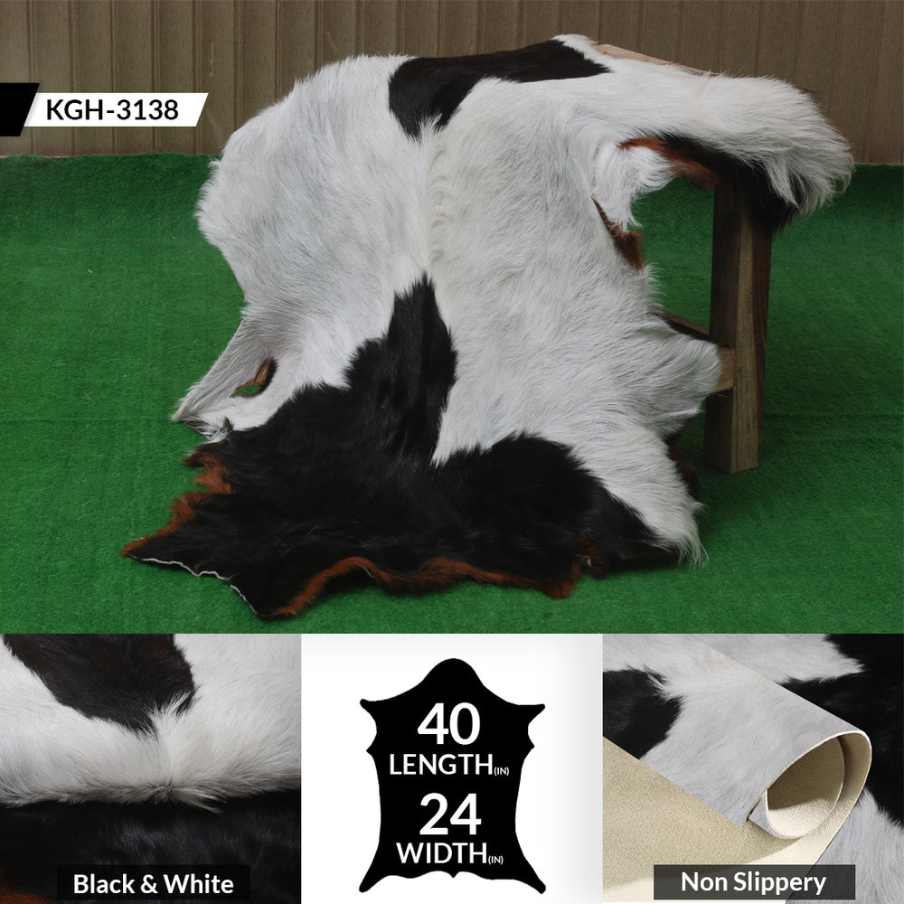 Handcrafted Black and White Goat Skin Rug - Soft and Durable Hair-On Leather - Celestial Leather Limited