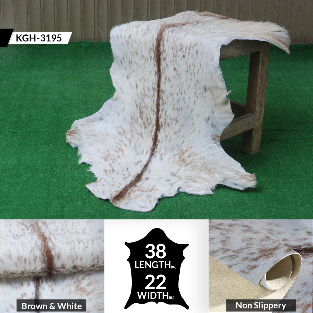 Handcrafted Brown and White Goat Skin Rug - Soft, Durable, and Elegant Décor - Celestial Leather Limited
