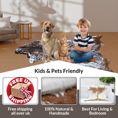 Elegant Brown and White Goat Hide Rug - Perfect Accent for Living Room or Bedroom