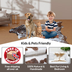 Luxury Brown & White Goat Skin Rug - Handmade Pure Goat Skin Floor Rug with Unique Colour Variations & Hypoallergenic Qualities - Celestial Leather Limited