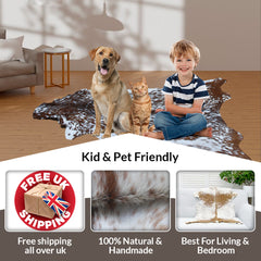 Handcrafted Brown and White Goat Skin Rug - Soft, Durable, and Elegant Décor - Celestial Leather Limited