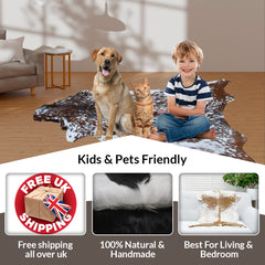 Handcrafted Black and White Goat Skin Rug - Soft and Durable Hair-On Leather - Celestial Leather Limited