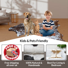 Luxurious Black and White Goat Skin Rug - Natural Hair-On Leather for Home Styling