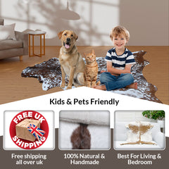 Premium Handcrafted Brown and White Goat Skin Rug - Luxury Hair-on Goatskin Rug for Elegant Spaces - Celestial Leather Limited