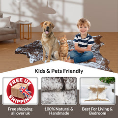 Luxury Black & White Graphic Pattern Goat Skin Rug, Hypoallergenic - Non-Shedding, Modern Sophistication, Sustainable - Eco-Friendly