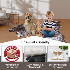 Rustic Black and White Goat Hide Rug - Perfect for Floor or Wall Décor - Celestial Leather Limited