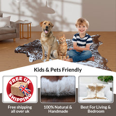 Dark Brown Rug - Soft, Durable, and Eco-Friendly - Handmade Pure Goat Skin Floor Rug - Non-Slip Suede Back