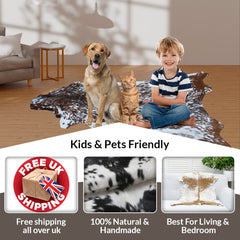 Goat Skin Rug, Black and white Handpicked for Quality, Unique Piece for Sale, Fast UK Delivery