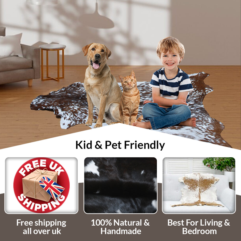Premium Black and White Goat Skin Rug - Genuine Hair-On Leather for Home Décor - Celestial Leather Limited