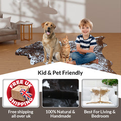 Premium Black and White Goat Skin Rug - Genuine Hair-On Leather for Home Décor - Celestial Leather Limited