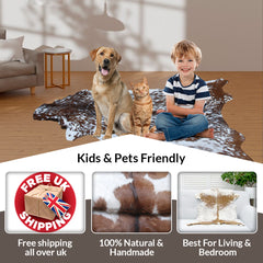 Luxury Brown & White Goat Skin Rug - Handmade 100% Pure Goat Skin - Soft, Non-Shedding, Sustainable & Unique - Eco-Friendly Floor Rug - Celestial Leather Limited