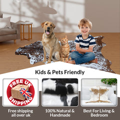 Goat Skin Rug, Black and white Handpicked for Quality, Unique Piece for Sale, Fast UK Delivery