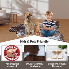 Dark Brown Rug - Soft, Durable, and Eco-Friendly - Handmade Pure Goat Skin Floor Rug - Non-Slip Suede Back