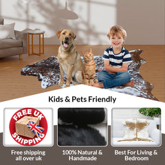 Luxurious Genuine Black & White Goat Skin Rug | Modern Home Decor | Hypoallergenic - Non-Shedding | Sustainable - Eco-Friendly